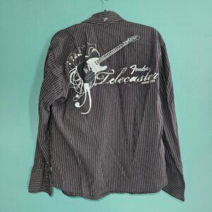 Fender Telecaster Graphic Print Button Down Shirt Mens Large Rock & Roll Black